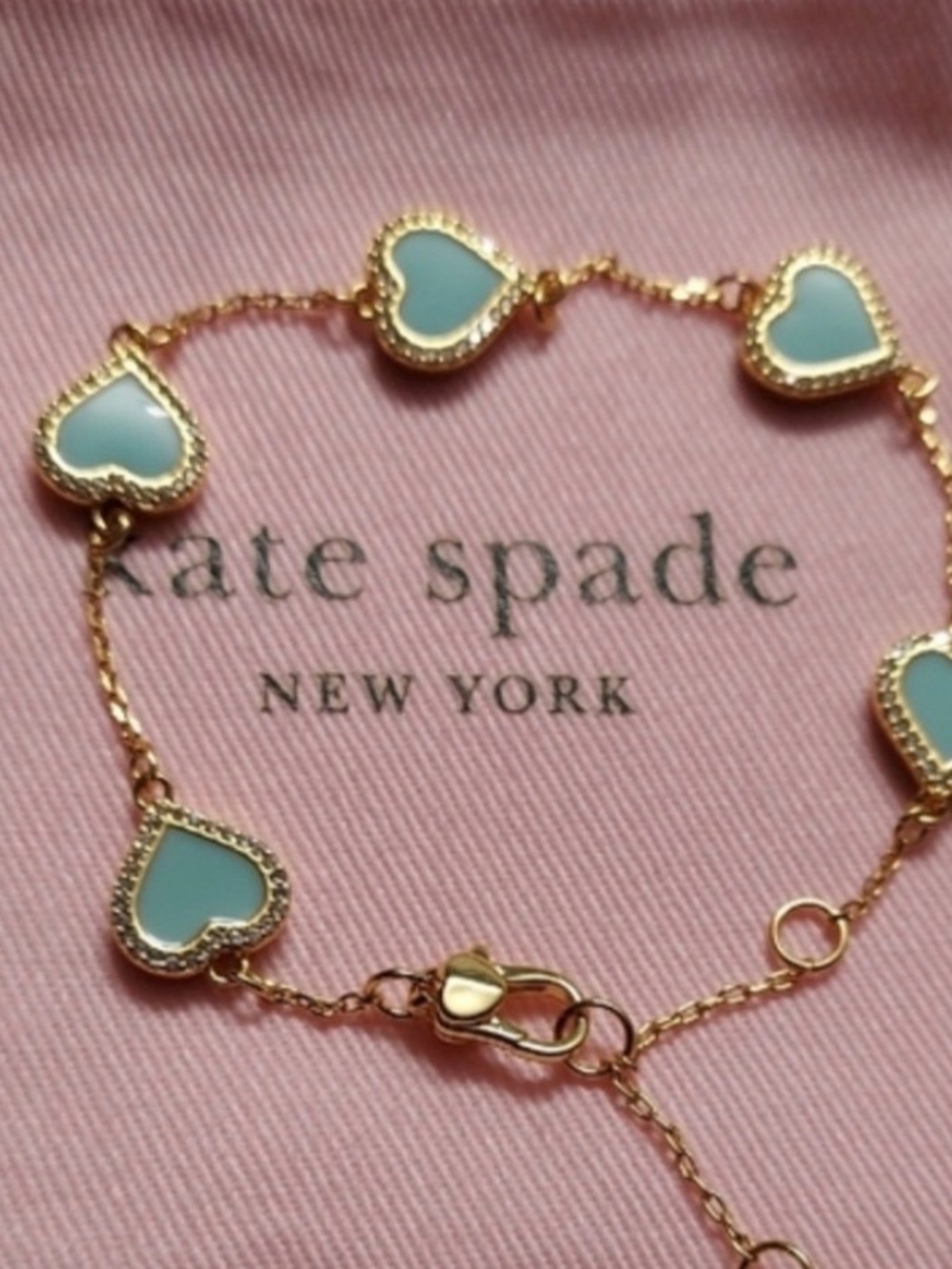 kate spade Gold Heart Bracelet with Mint Enamel hearts! NWT - Picture 1 of 10